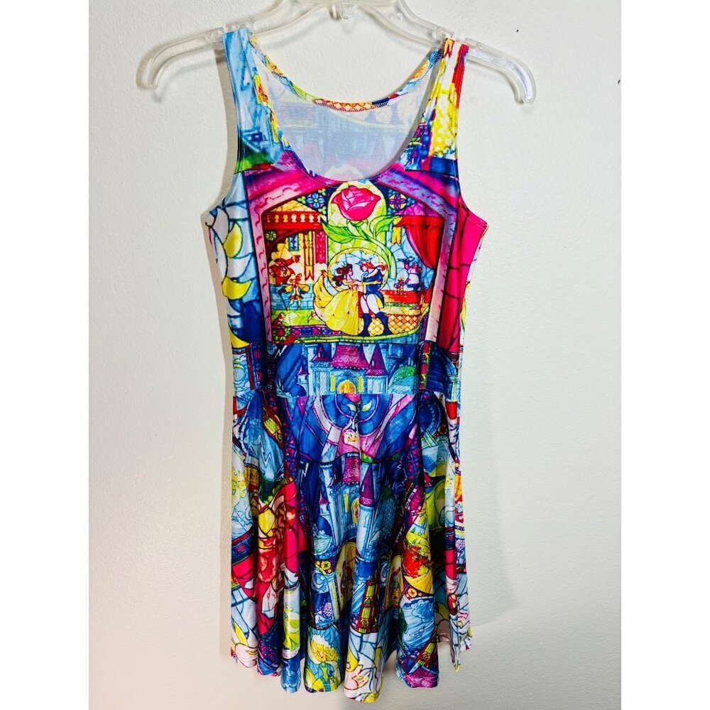 Beauty and the Beast Stained Glass Dress Retro Colorful Sleeveless Girls Size XL